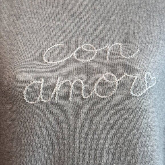 Loft Women's Size XS "Con Amor" Gray Lightweight Sweater 100% Cotton - Picture 2 of 9